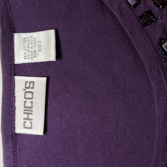 Chico's T Shirt Size 2 Purple Beaded Long Sleeve Scoop Neck Embellished Large - Picture 7 of 11